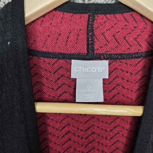 Chicos Cardigan Womens 0 US Small Black Red Floral Open Front Knit Casual Ladies - Picture 6 of 7